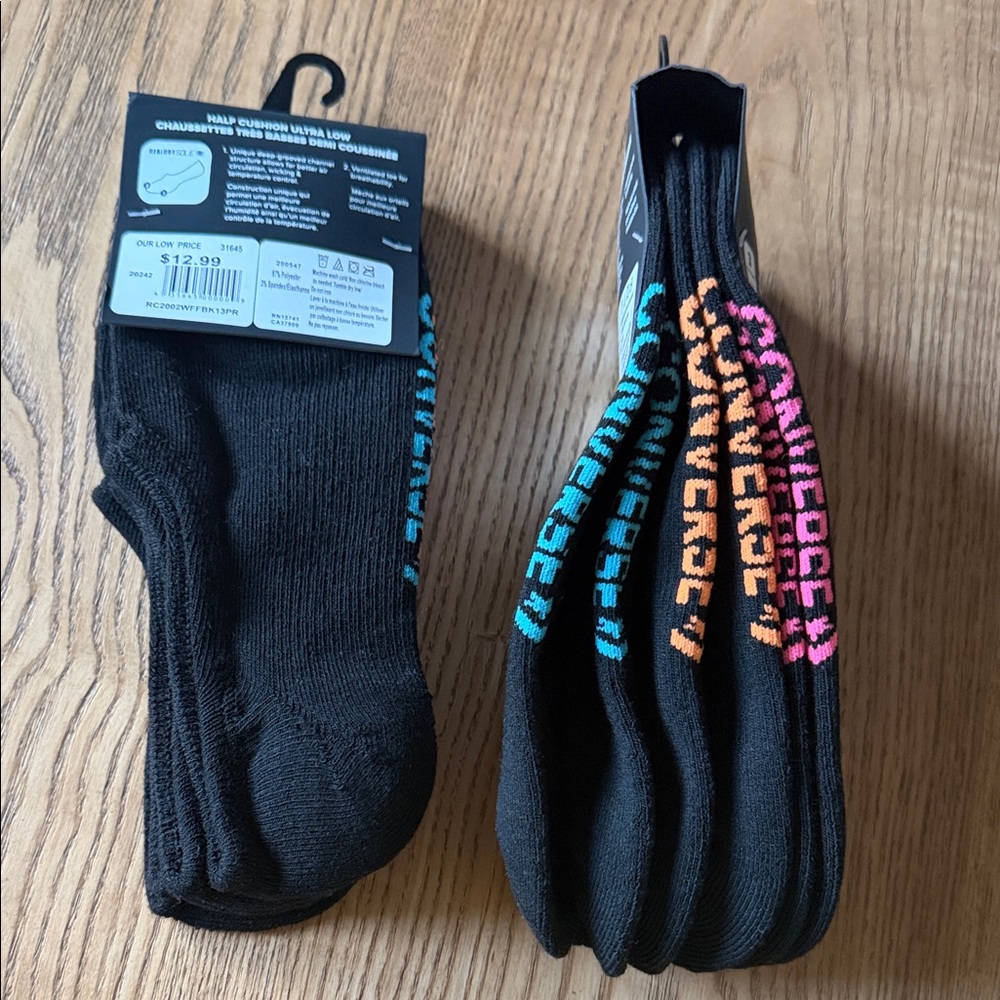Converse Black Socks half cushion ultra low 6 pairs sizes 4 to 10